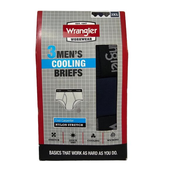 NWT Wrangler Men's Cooling Soft Stretch Briefs 3 Pack Size 3XL Comfort Waistband - Picture 1 of 8